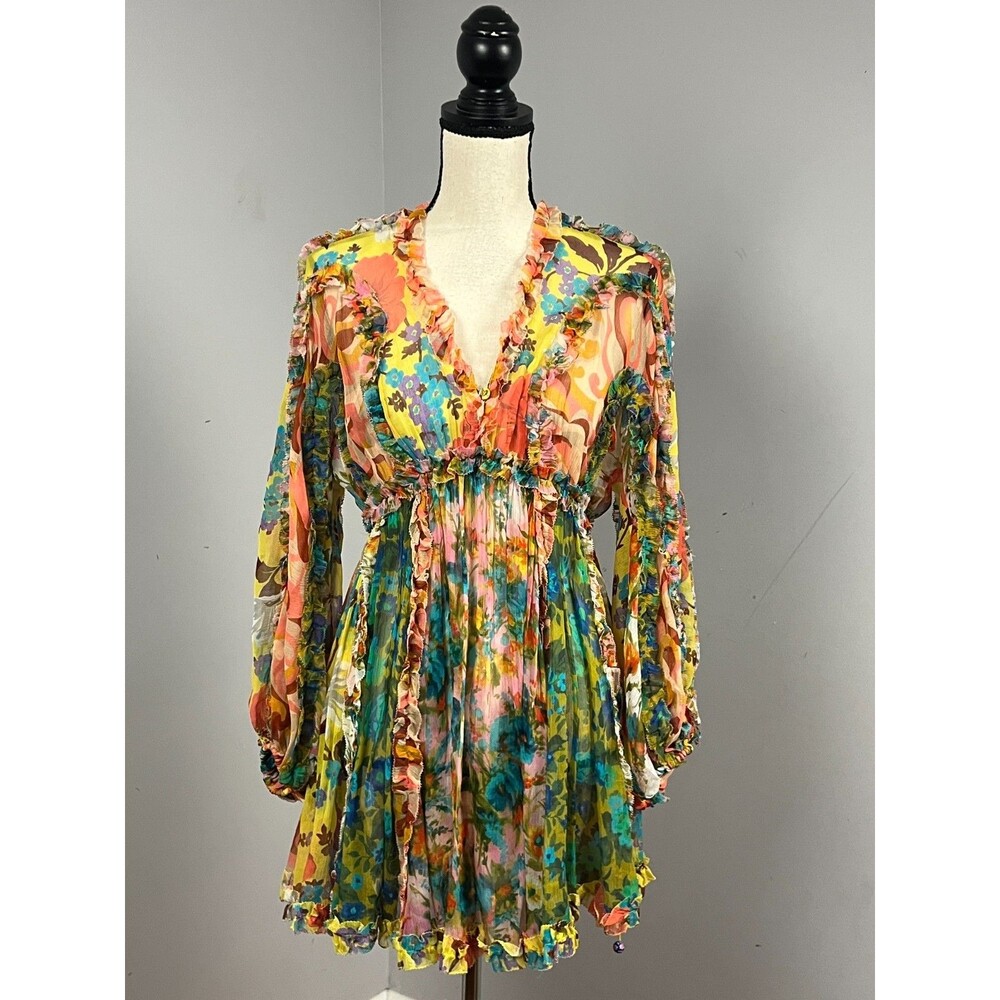 Zimmermann $1050 Estelle Billow Mini Dress No Slip Floral Silk Women's 0P/US 2P